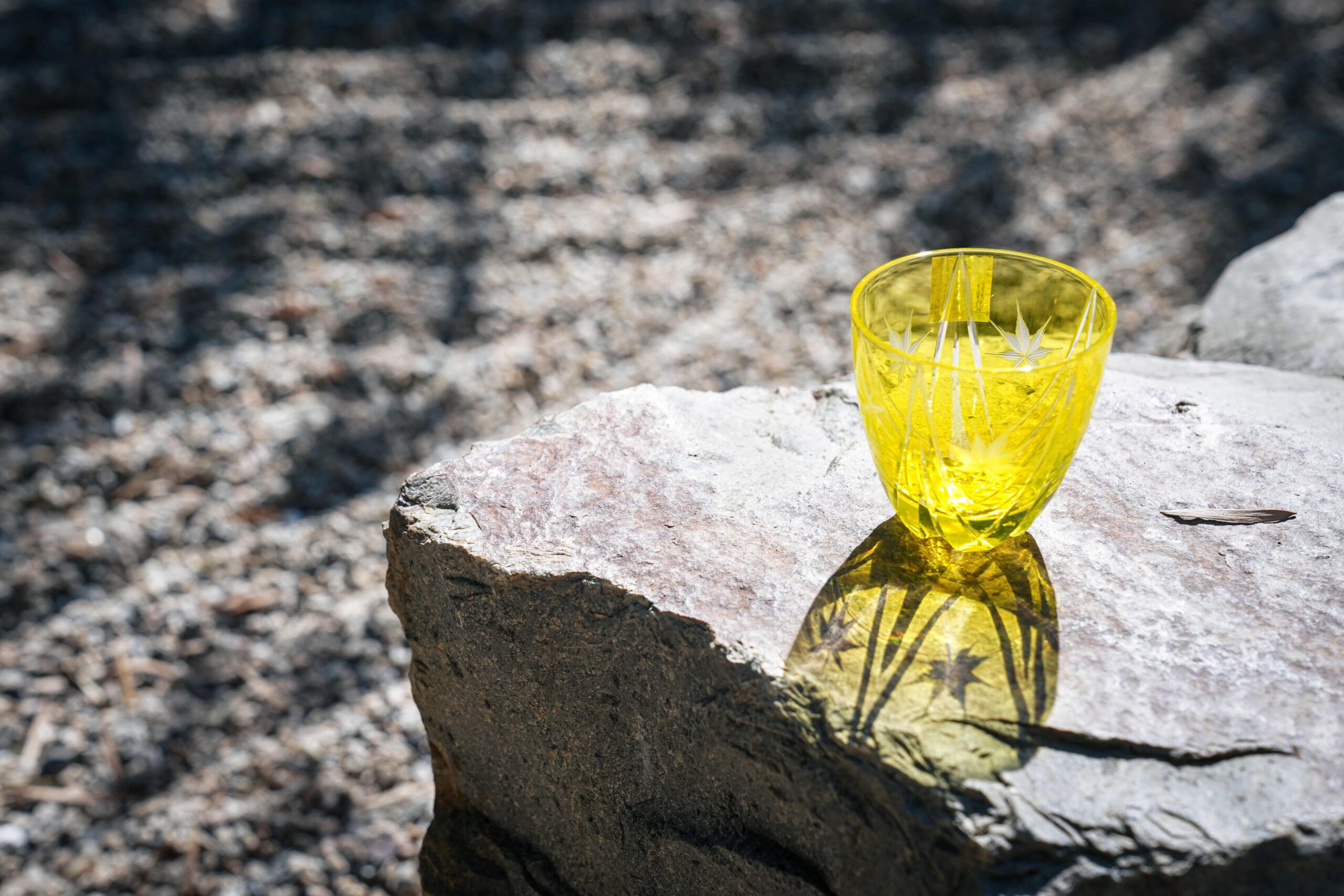 Edo-kiriko" Japanese maple" on the stone at the Zen garden.